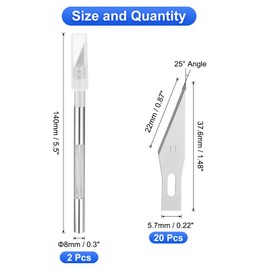 uxcell 2pcs Exacto Art Craft Hobby Knives Precision Utility Knife Set with 20pcs Extra #11 Blades, for Carving Crafting Scrapbooking Stencil Paper Wood Plastic Model, Silver