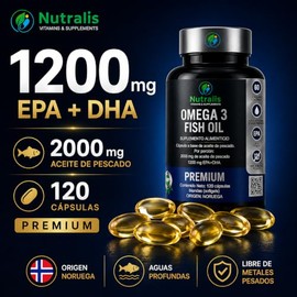 Omega 3 2000 mg | 1200 mg EPA + DHA | 120 Cápsulas | Aceite de Pescado Alta Pureza | Omega 3 Alta Concentración para Corazón y Cerebro