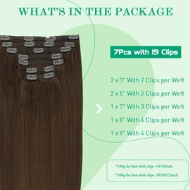 SURNEL Clip in Hair Extensions 35 cm 140g 7 Pieces Real Hair Clip in Real Hair #4 Medium Brown Hair Extensions Real Hair (7C#4 - 14 Inches)