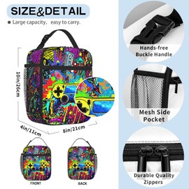 Lunch Box for Boys Girls Game Boys Insulated Lunch Bag for School Video Game Lunch box Waterproof Leakproof with Adjustable Shoulder Strap for Office Travel Picnic Hiking Beach For boys 6-12 teenager
