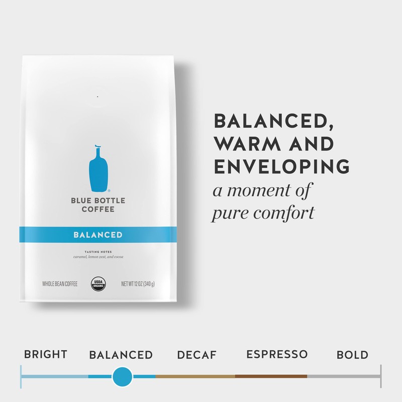 Blue Bottle Whole Bean Organic Coffee, Balanced, Medium Roast, 12