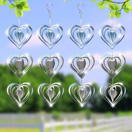 Love Stainless Steel Bird Scarer Discs Set, 3D Reflective Helix Wind Spinners Bird Reflector Sparkly Metal Outdoor Garden Décor Sculpture Ornament, Deterrent to Scare Pigeon Away from Yard Patio Farm