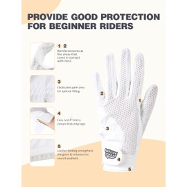 Harrison Howard Kids Horse Riding Gloves Comfortable Grip for Boys and Girls Horseback Riding Running or Cycling Lightweight Equestrian Gloves White Age 10-12 Years