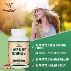 Double Wood Hongo Melena De León 500 Mg 120 Capsulas Sabor Sin Sabor Cápsulas De Lion's Mane Mushroom Suministro De Dos Meses Apoya La Neurogénesis Y El Crecimiento Celular Cerebral