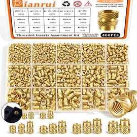 Dianrui 400 PCS Threaded Inserts, M2/ M2.5/ M3/ M4/ M5/ M6 Heat Set Inserts, Brass Metric knurled Nuts Assortment Kit, M3 Threaded Insert for Plastic/ 3D Printer Accessories