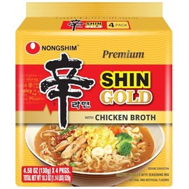 Nongshim Ramen Noodles, Gourmet Instant Ramen, Premium Microwavable Noodle Soup, Shin Gold, 4.58 Ounce (Pack of 4)