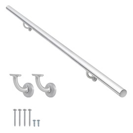 10FT Modern Aluminum Handrail Set, handrails for Indoor Stairs,Deck,Slope, Wall Mounted Staircase handrails, Zink Alloy Brackets Included,Rust Free. (Anodized Silver, 10 FT)