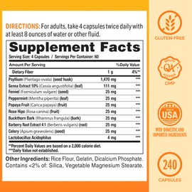 Vitamin World Colon Cleanse, Gut Detox with Psyllium Husk, Senna, Probiotics, Dietary Fiber & Herbal Blend – Supports Constipation Relief, Digestive Health & Regularity, Gluten-Free, 240 Capsules