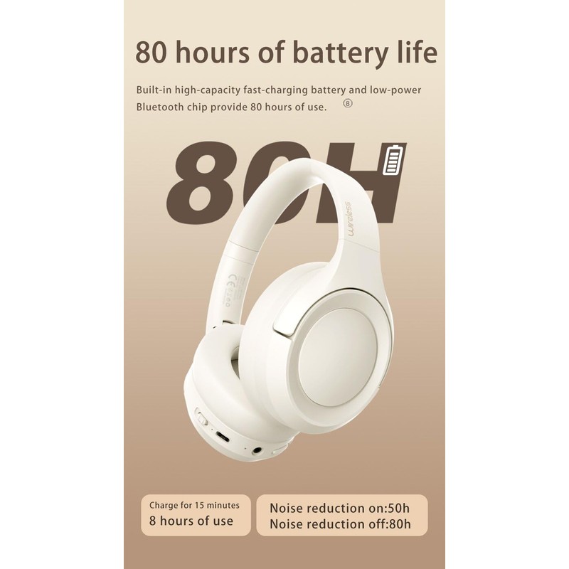 BYDGUMEI L50 Noise-Cancelling Headphones, Wireless Over-Ear Bluetooth Headphones, 50-Hour Playback