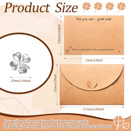Good Luck Greeting Card Kraft Good Luck Card with Four Leaf Clover Charm and Heart Envelope, Clover Token Good Luck Gifts for Family Friend
