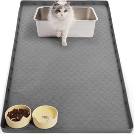 Petvolve Cat Litter Mat, Silicone Litter Box Mat- 34"X23" Large Kitty Litter Trapping Mat, Non-Slip Cats Scratch Pad,Less-Mess Waterproof & Foldable Litter Pad (1 Pack-Grey)
