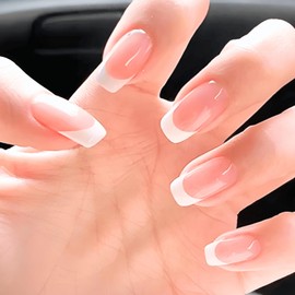 COLORBIRD Nail Tips Short 24pcs Pink White French Nails Fake Nails Tips Short Cute Square (R147)