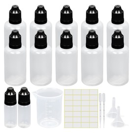 Dropper Bottle, Empty Plastic Bottles, Travel Bottles, Liquid Bottles, Squeeze Bottles, Dosing Bottles with Child Safety Lid, Includes Funnel, Measuring Cup, Labels, Transfer Pipette (50 ml)
