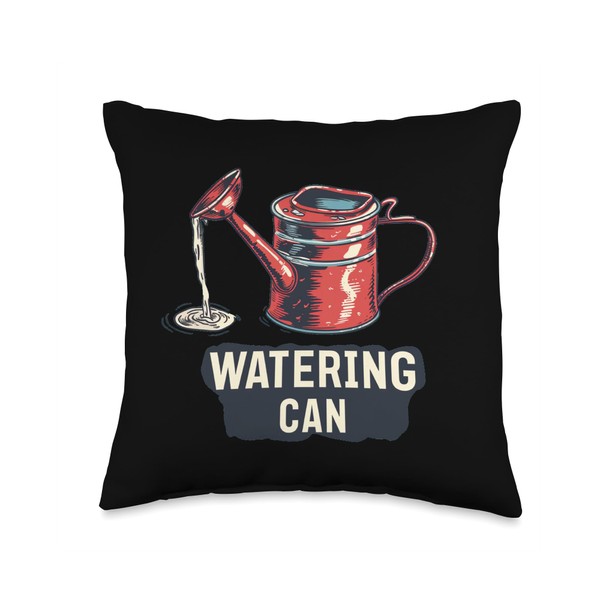 Bright Watering Can Graphic for Fun Floral Lovers Throw Pillow