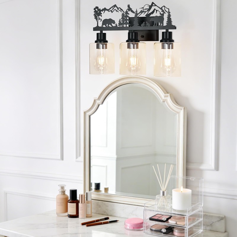 MLGB Rustic Farmhouse 3-Light Bathroom Vanity Light with Bear &