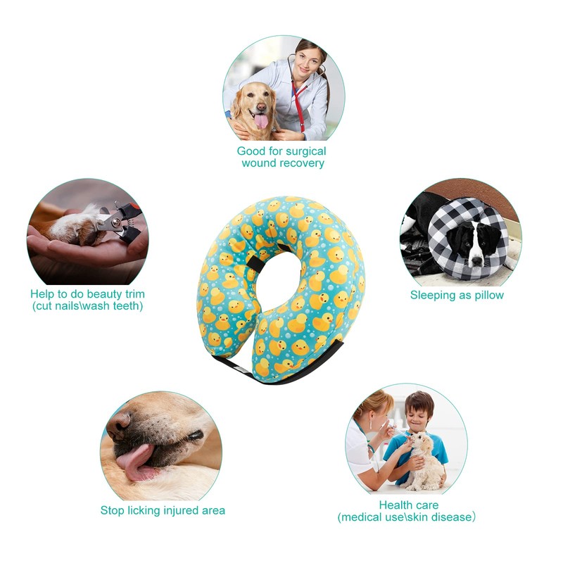 CuteBone GWB04L-DE Inflatable Dog Cone with Removable Soft Fleece Covers