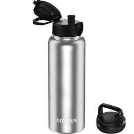 GOPPUS 1200ML/40OZ Stainless Steel Water Bottle 1.2 Litre Metal Vacuum Flask for Travel Double Walled Bottle Leakproof Coffee Flask for Outdoor Large Bottle with Wide Mouth Sport Flask Keep Hot/Cold