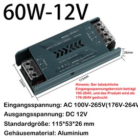 JOYELEC 60W 12V 5A LED Transformer Driver Power Supply Slim LED Switching Power Supply for Home Technology Input Driver Transformer AC110V AC230V to DC12V Output Suitable for Low Voltage Light Strips