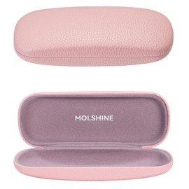 molshine MOLSHIEN Hard Shell Leather Glasses Case, Portable Glasses Bag for Men, Women, Girls, Travel, Study, Work, pink