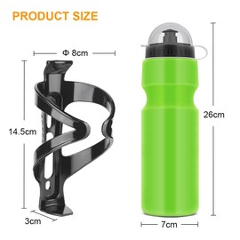 Ainiv Bike Water Bottle Cage with BPA-free 800ml/28oz Bike Bottle(Green), Black Gloss Strong Bike Water Bottle Holder, Bicycle Cup Holder, Cycling Bottle Holder for Road Bike and Mountain Bike
