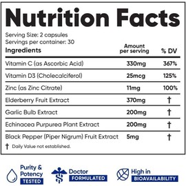 Immuneti Advanced Immune Support – Doctor Formulated 6-in-1 Daily Immunity Supplement – Made in USA – With Vitamin C, D3, Zinc, Elderberry, Garlic & E