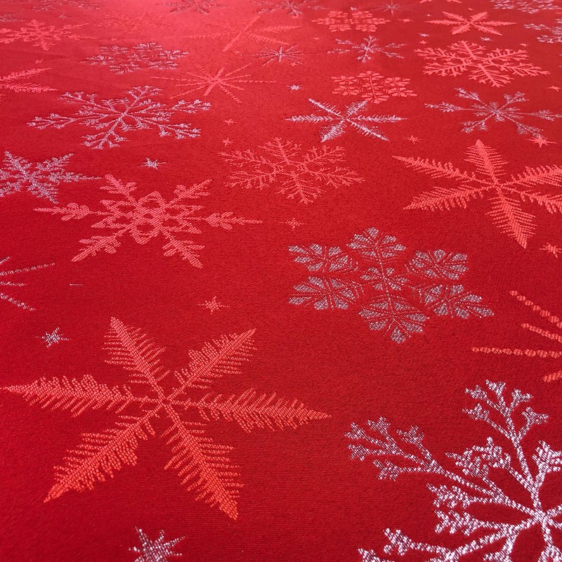 CAIT CHAPMAN HOME COLLECTION Red Snowflake Metallic Jacquard Woven Tablecloth