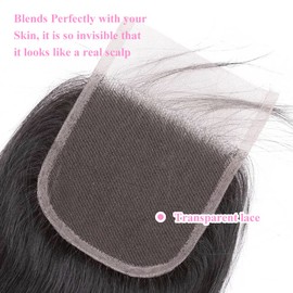 12A Brazilian Straight 4x4 HD Lace Closure Free Part Hand Tied Swiss Lace Closure 100% Unprocessed Human Hair Transparent Lace Closures Pre Plucked Natural Black (12 Inch)