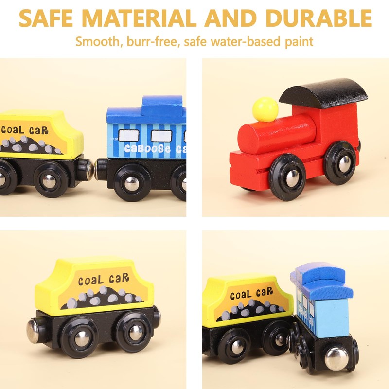 ABUDA 3-Piece Wooden Train Set with Magnetic Suction for Children's