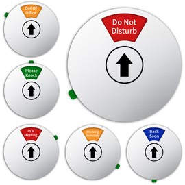 Office Door Sign - Do Not Disturb, Please Knock, In A Meeting, Working Remotely, Back Soon, Out of Office - 6 Options Privacy Sign Indicator for Conference, 6 Inch, Silver