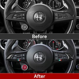 OYDDL Car Sticker Carbon Fibre Car Steering Wheel Trim Sticker Compatible with Alfa Romeo Giulia Stelvio 2017 2018 2019 Accessories (Black)