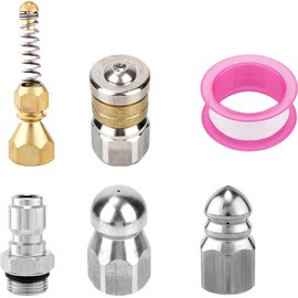 lasuroa 6pcs Sewer Jetter Nozzle Kit with Quick Connector & Tape, Stainless Steel Drain Sprayer Nozzle Sewer Cleaning Tools for Pressure Washer 5000 PSI