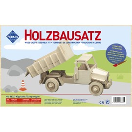 Pebaro 863/3 Holzbausatz Kipplaster, 3D Puzzle Baufahrzeug, Modellbausatz, Basteln mit Holz, Holzpuzzle, Bastelset, vorgestanzte Holzplatte, ausbrechen, zusammenstecken, fertig, Geschenkidee