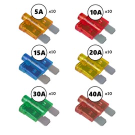 MGI SpeedWare 60pcs LED Blade Fuse Assortment, Smart Glow, 5A 10A 15A 20A 30A 40A, Standard Size ATO/ATC 12vDC Automotive Protection (with LED Indicator)