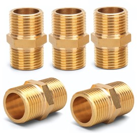 Kindsion Brass Male Pipe Hex Nipple Fitting, 3/4" x 3/4" NPT Threaded Straight Connector (Pack of 5, Length 34mm)