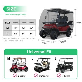 2/4/4+2 Passenger Golf Cart Cover Fits for Yamaha EZGO Club Car, 420D Waterproof Durable Polyester Golf Cart Cover with Three Zipper Doors Windproof Sunproof
