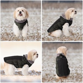 Savlot Warm Dog Coat, Windproof Dog Jacket, Reflective Dog Coat for Small Dogs, Large Dogs with Zip, Green, L