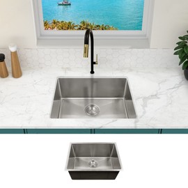KABCO 16 Gauge 23 Inch Single Bowl Undermount Stainless Steel Kitchen Sink Only, Rust Resistant Sound and Heatproof Laser Cut Tight Radius SInk for Indoor or Outdoor Kitchens