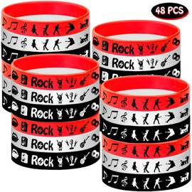 ATSMOICY 48PCS Rock and Roll Rubber Bracelets Silicones Wristbands -80s 90s Themed Musician Guitar Rap Party Supplies Decorations Birthday Baby Shower Party Favors