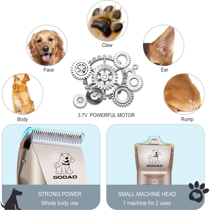 Gooad Gold Pet Hair Trimmer Grooming Kit Rechargeable Low Noise