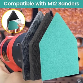 Ceoighe 80PCS Detail Sander Sandpaper and 2 Sanding Interface Pads Compatible with M12 Sanders, 80, 120, 150, 180, 240 Grit, 3.5 X 2.5in, Heavy Duty Hook & Loop Triangle Detail Sanding Paper