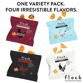 Flock Keto Chicken Skin Chips – 4 Flavors Variety Pack, Low Carb, High Protein, Gluten-Free Chicken Crisps, Keto Snack, Low Carb Chips, Protein Crackers, Diet Snacks, 8-Pack (1oz)