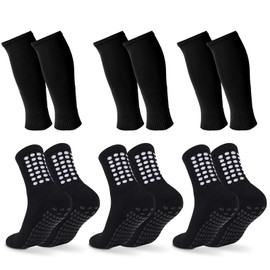 Barrlves 3 Set Kids Grip Soccer Socks and Shin Guard Sleeves Football Basketball Training for Age 7-14 Boys Girls (US, Alpha, One Size, Regular, 3 Set Solid Black)