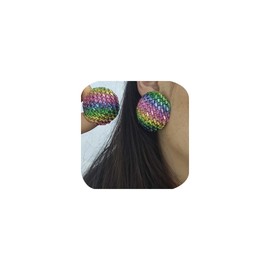 Luxury Disco Half-Ball Statement Earrings Evening Wear Crystals Ball Earrings for Women Colorful/Gold/Silver Big Music Festival Dance Party Accessories Lightweight Cubic Zirconia Ear Stud (Rainbow)