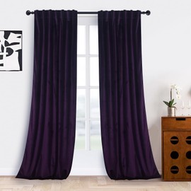 Roslynwood Deep Purple Velvet Curtains 96 inches - Super Soft Home Decor Room Darkening Curtains Thermal Insulated Velvet Drapes for Bedroom/Living Room, W52 x L96 inch, 2 Pcs