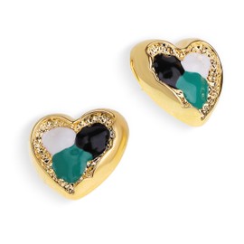 Sonateomber Gold Statement Heart Stud Earrings for Women, Chunky Large White Black Green Enamel Love Valentine Earing Cartilage Hypoallergenic Wedding Prom Fashion Jewelry Gift.