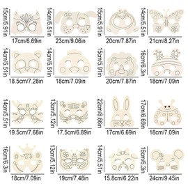 Xiuyer Masks for Colouring, Pack of 16 Animal Masks Children White Card Eye Masks with Elastic Rope for Painting and Designing for Boys Girls Crafts (16 Animals)