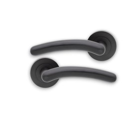 Infinity Decor Tang Curved Lever on Rose Latch Door Handles Set - Matt Black for Interior & Exterior Doors