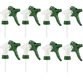 Comfort Axis Heavy-Duty Trigger Sprayer Replacement for 32 oz Sprayer Bottles, White/Green, 9" Dip Tube, 28-400 Neck Finish - 8 Pack