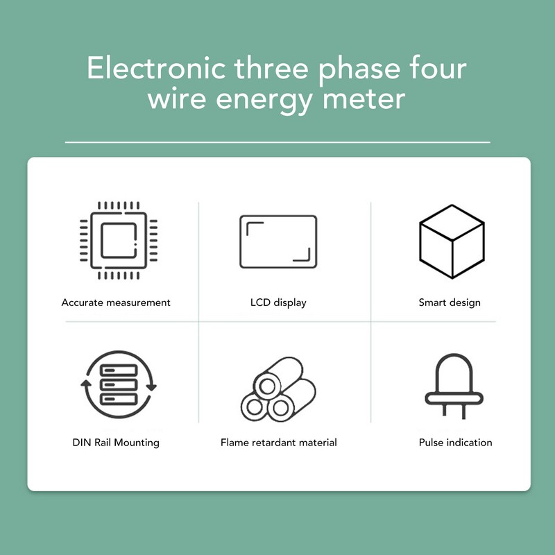 Electric 3 Phase 4 Wire Energy Meter Guide Rail LCD