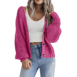 Zeagoo Cropped Sweaters for Women 2025 Fall Button Down V Neck Knitted Cardigan Sweaters Rose